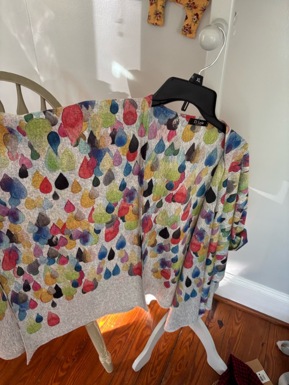ET LOIS. USA Multicolor Raindrop Print Open-Front Cape